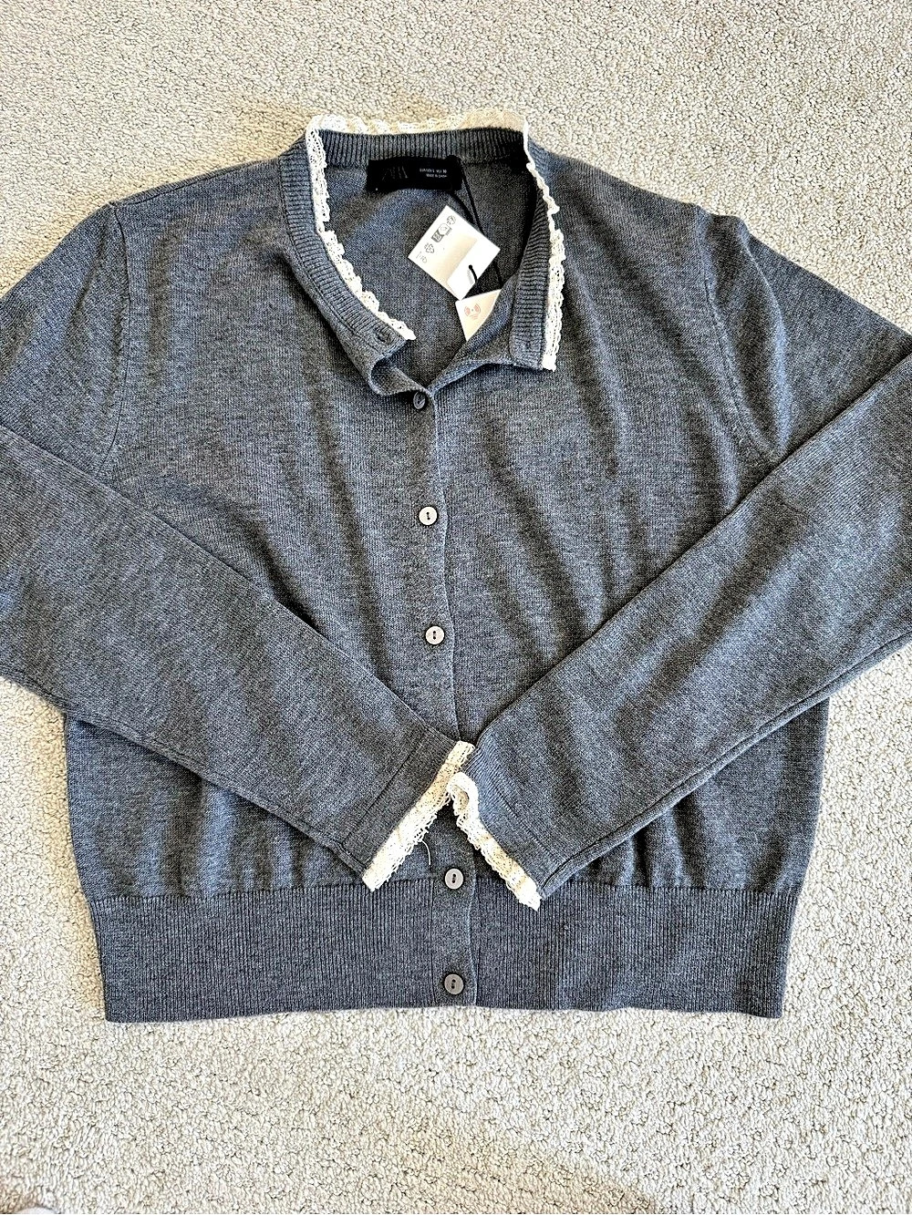 Zara Embellished Trim Cardigan in Gray Size Medium NWT